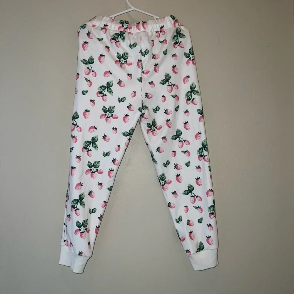 SweetHoney White Pajama Joggers Set with Strawberry Print